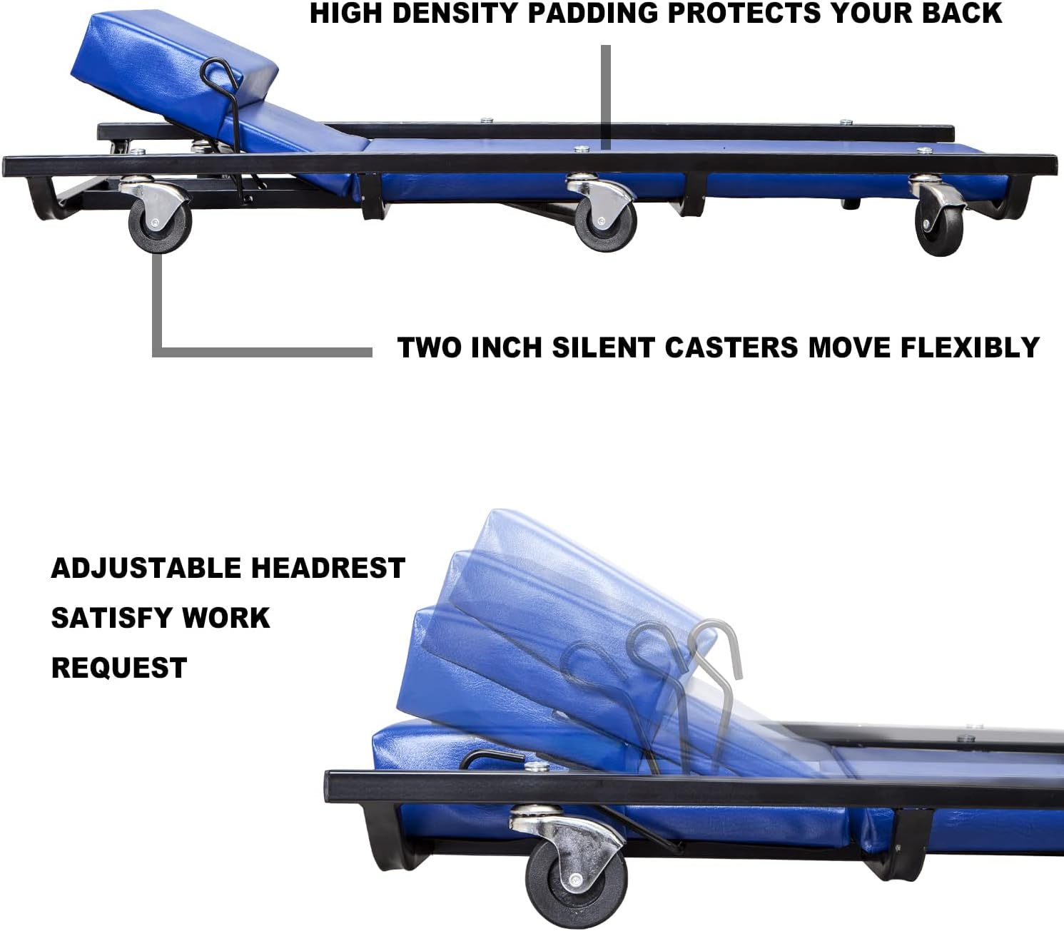 40" Padded Rolling Garage/Shop Creeper with Adjustable Headrest and 6 Casters,Mechanic Cart, Blue TR6452 Torin