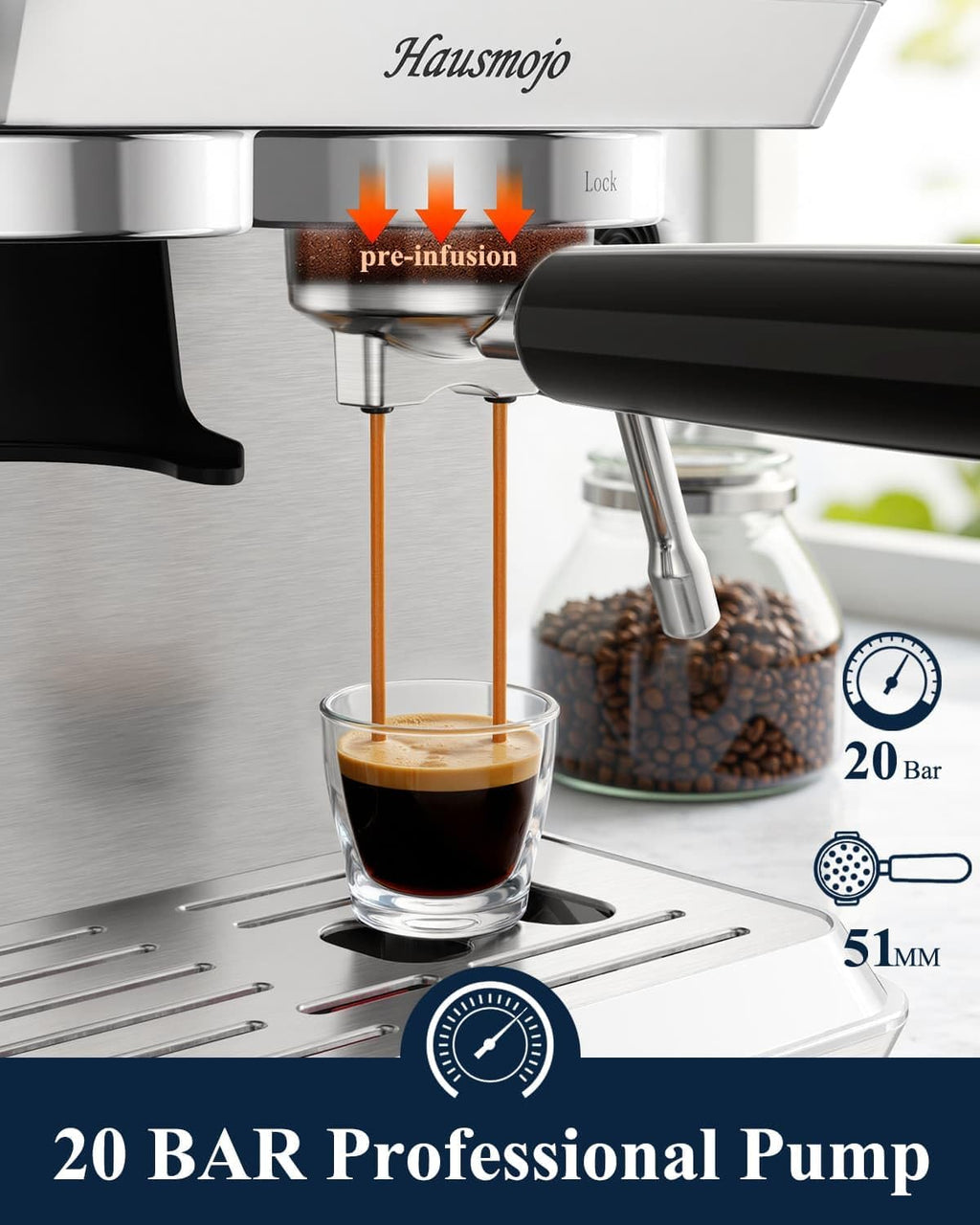 CM1620 Espresso Machine with Built-in Burr Grinder, 20 Bar Bean-to-Cup Espresso Maker with 44 Grind Settings & Steam
