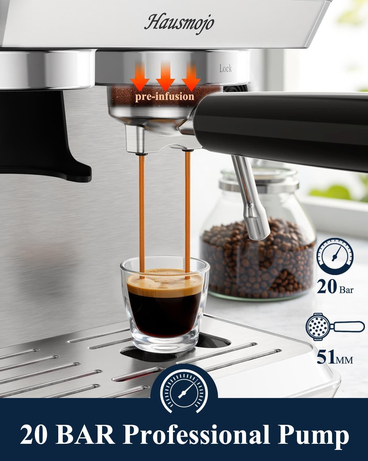 CM1620 Espresso Machine with Built-in Burr Grinder, 20 Bar Bean-to-Cup Espresso Maker with 44 Grind Settings & Steam