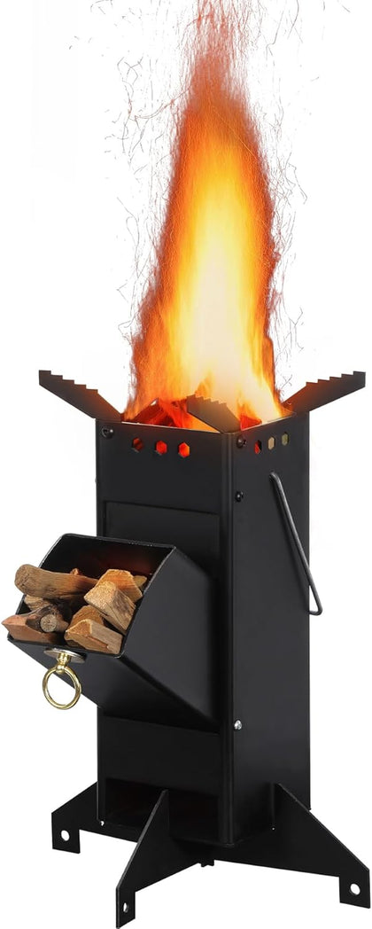Portable Rocket Stove Camping, Foldable Mini Wood Burning Camp Stove for Cooking with Stand Outdoor Backpacking