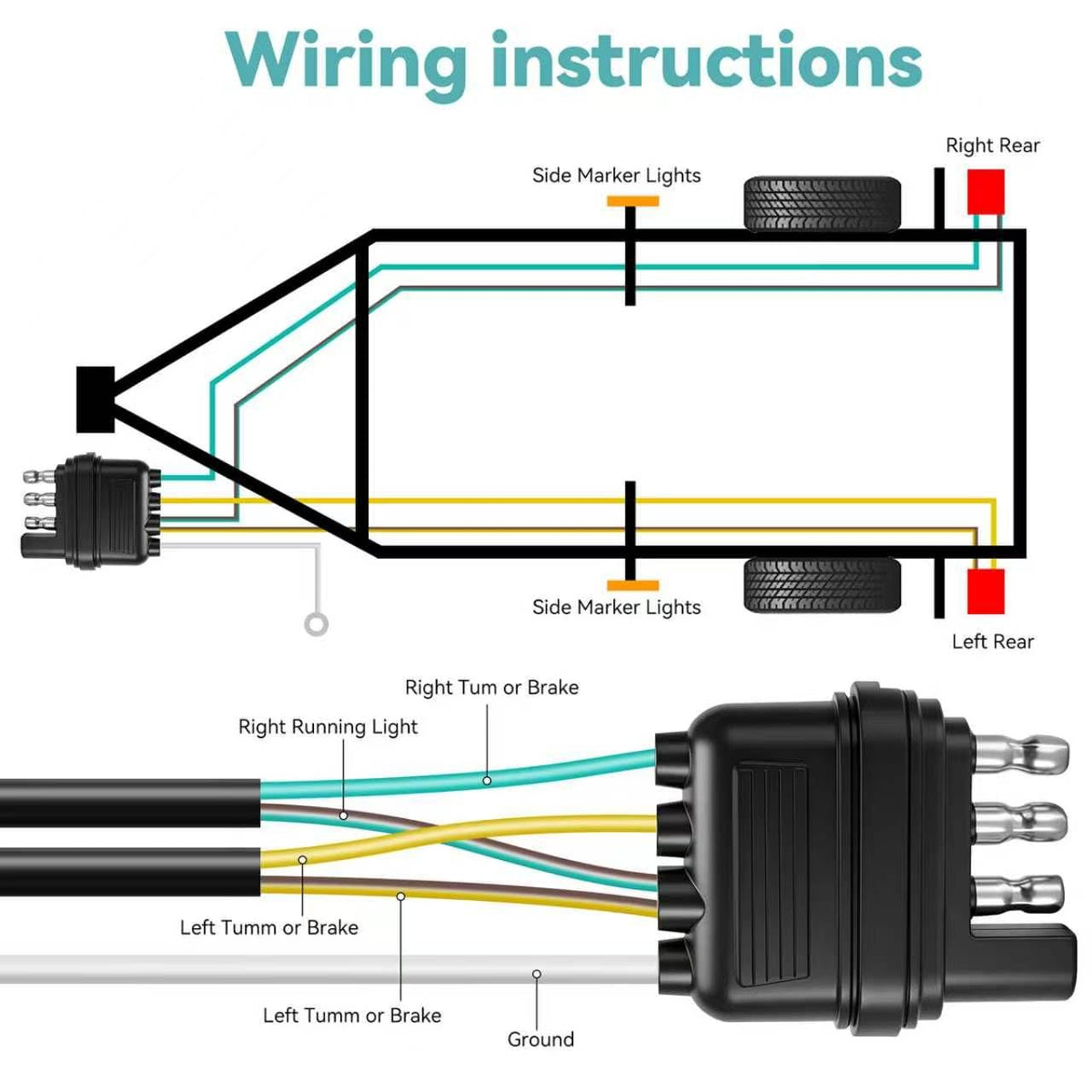 22FT 4 Pin 5 Wire Trailer Wiring Harness with Nylon Net Tube Guard