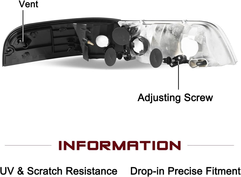 JSBOYAT Halogen Headlight 4pcs for 1998-2011 Ford Crown Victoria