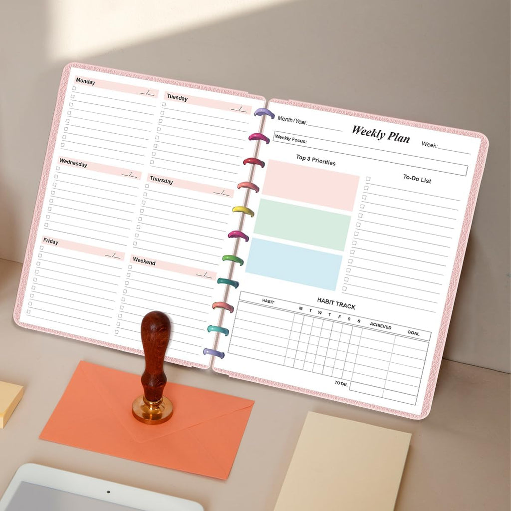 Weekly Planner Undated Refills - Letter Size 53 Sheets/106 Pages Colorful Weekly Planner for 11-Disc Discbound, TUL