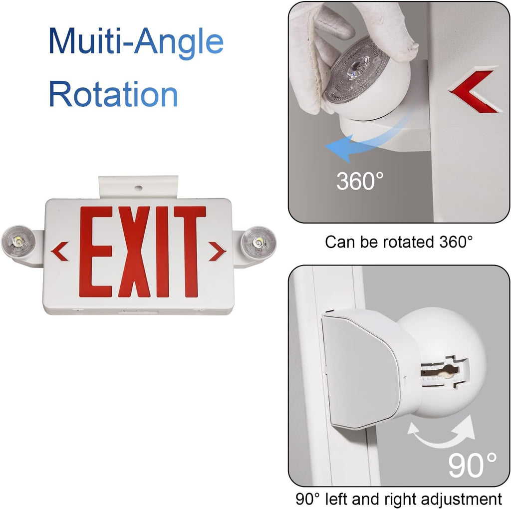 Red Exit Sign with Emergency Light, LED Exit Light with Battery Backup, UL Listed, AC 120/277V, Commercial Emergency