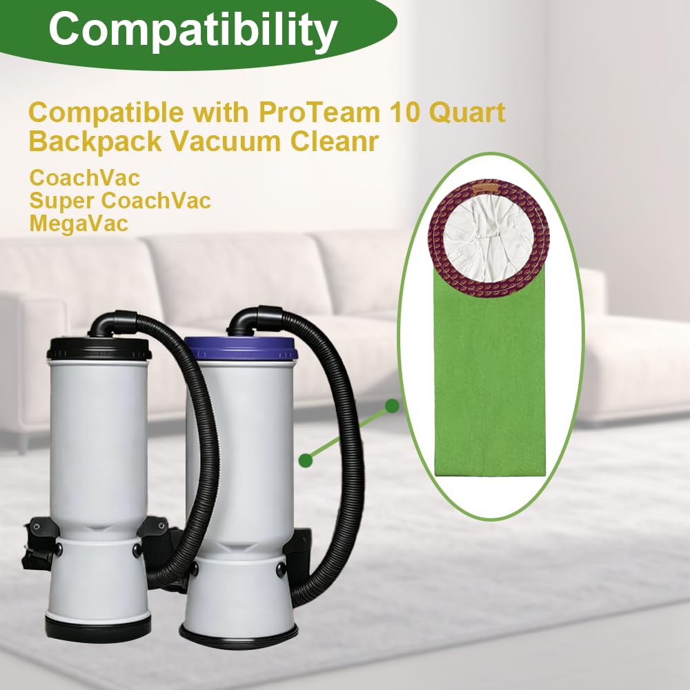 30 Pack 100331 Backpack Vacuum Bags, Compatible with ProTeam 10 QT Vacuum Cleaner, Micro Filter Bags for Coachvac, Super Coachvac, Megavac Vac Micro Filter Bags, #100331 Open Circular Collar