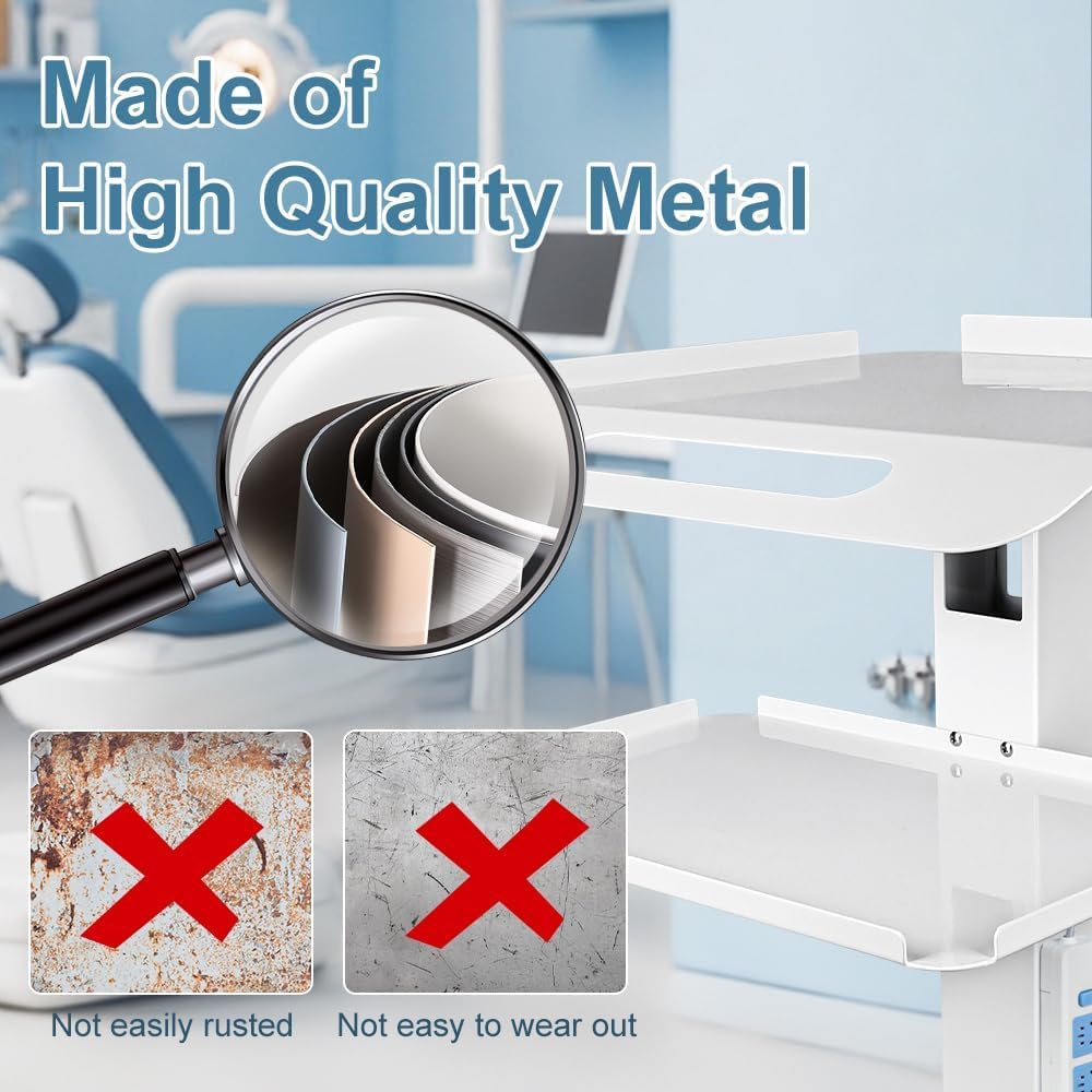 Dental Clinic Cart - Medical cart with Two Trays and Scanner Holder, Medical Trolley with Wheels