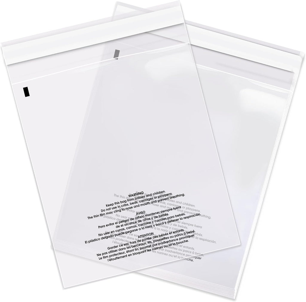 5” X 7” (1000 Count) Self Seal Clear Poly Bags with Suffocation Warning