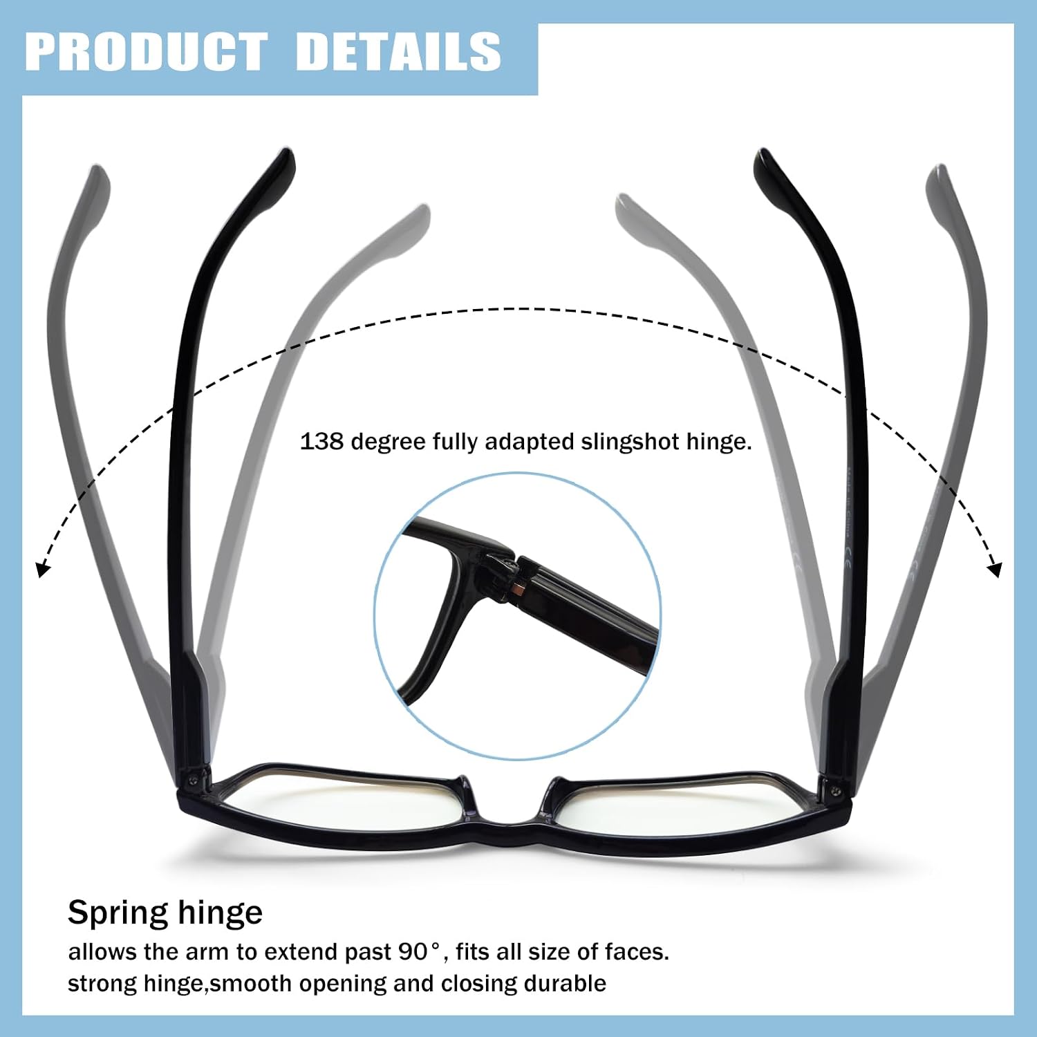 4 Pack Reading Glasses for Men and Women with Spring Hinges, Lightweight Black Rectangular Readers Eyeglasses