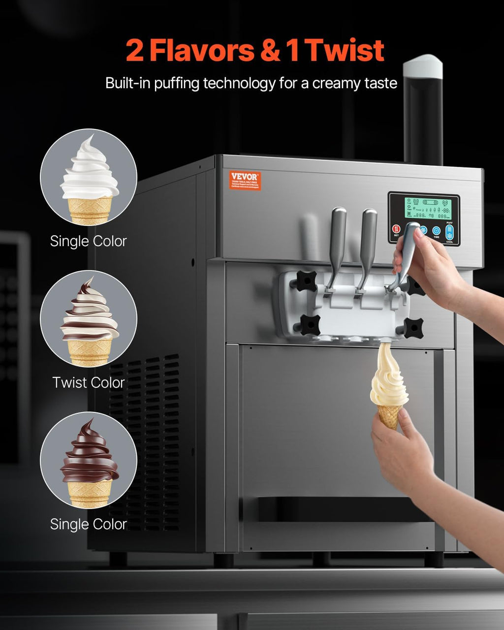 Commercial Ice Cream Machine 21 QT/H Yield Soft Serve Ice Cream Maker