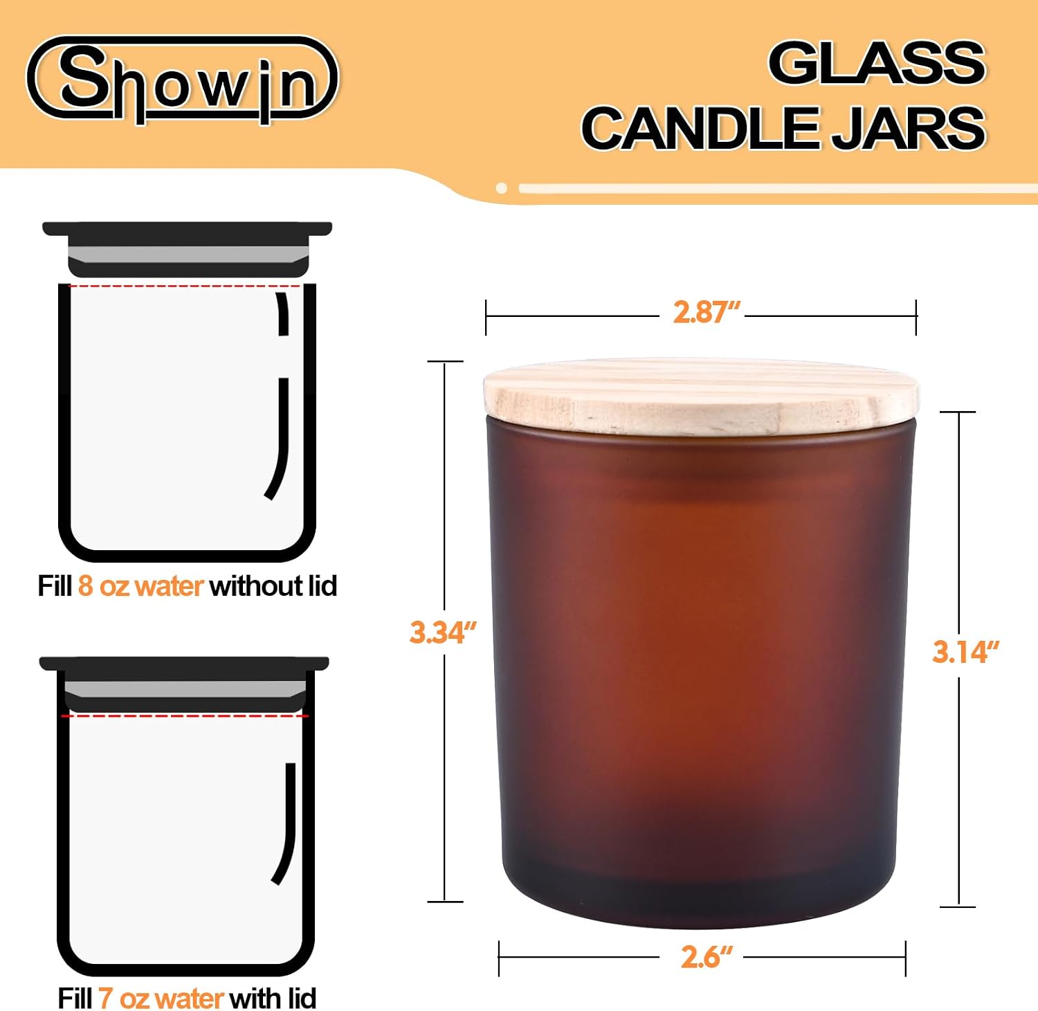 8 OZ Thick Candle Jars for Making Candles 15 Pcs, Empty Amber Jars with Wood Lids for Candle Making, Sample