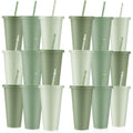 24 Pcs Sage Green Plastic Cups with Lids and Straws 24 oz