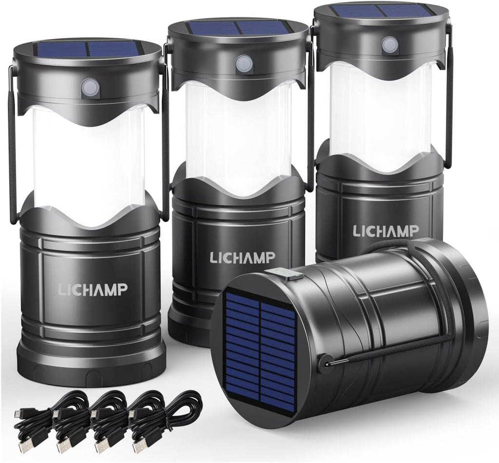 4-Pack Solar Camping Lantern, USB Rechargeable LED Lanterns Battery Powered Pop Up Flashlight Lamps with Three Modes
