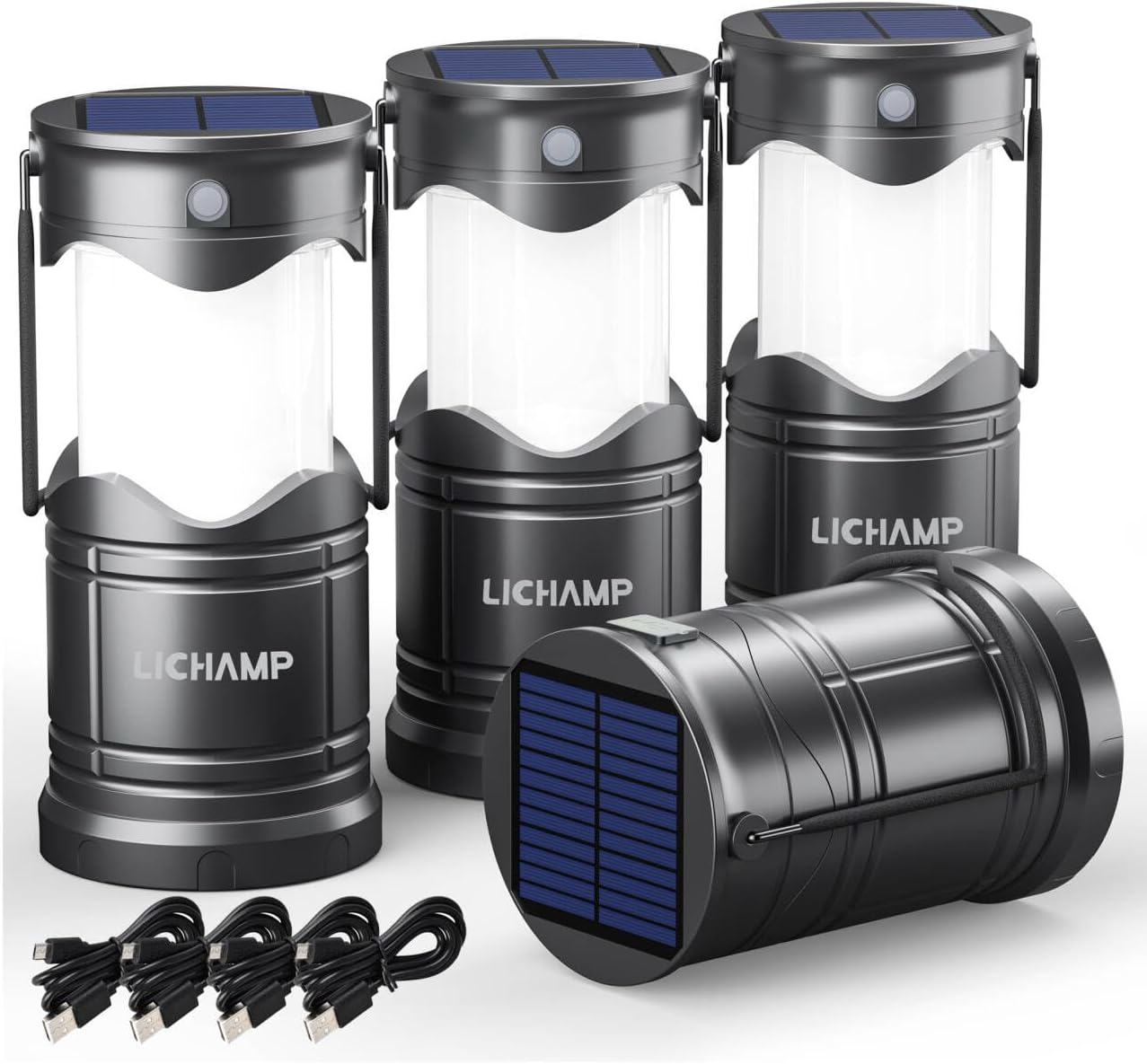 4-Pack Solar Camping Lantern, USB Rechargeable LED Lanterns Battery Powered Pop Up Flashlight Lamps with Three Modes