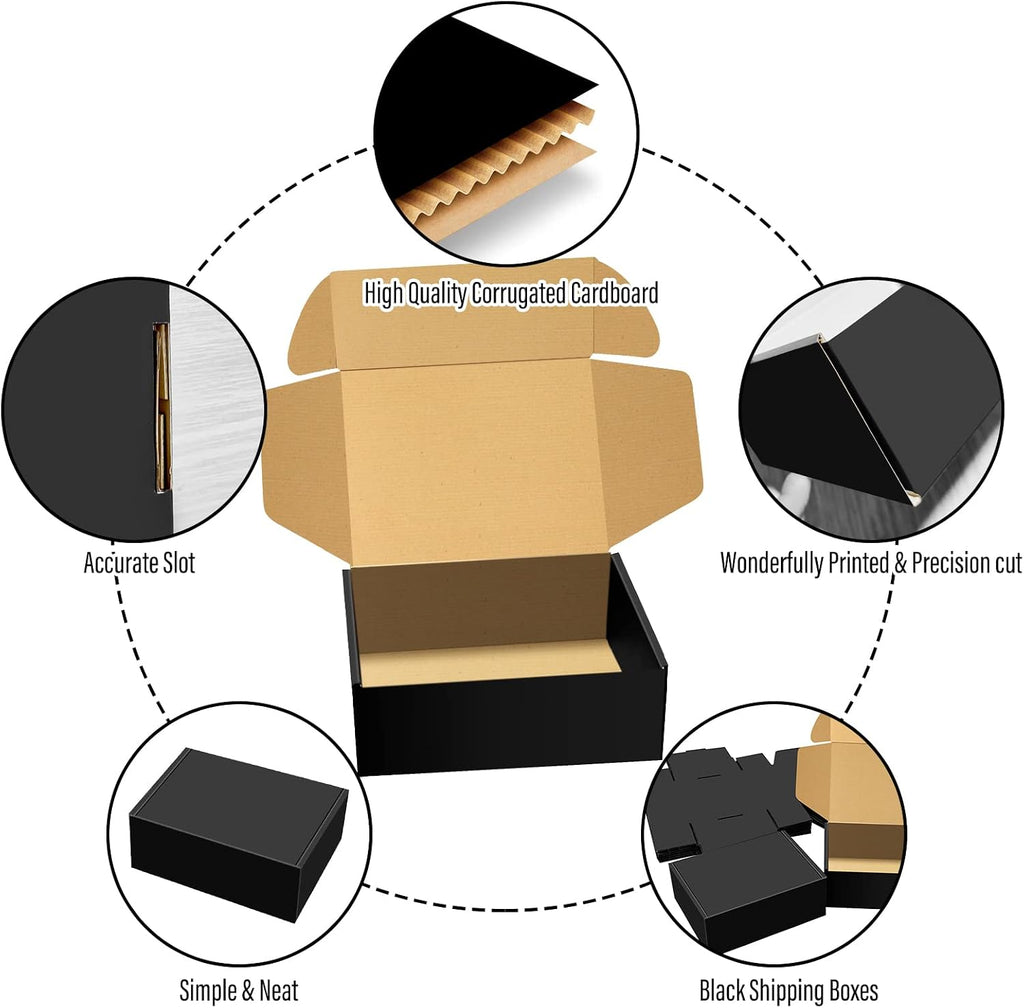 30 Pack 9x6x4 inch Black Shipping Boxes, Corrugated Cardboard