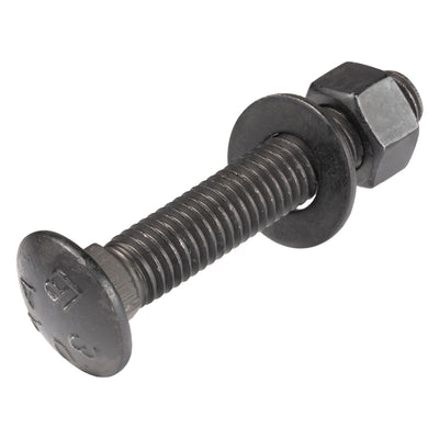 3/8" x 2" (25 Pack) Black Carriage Bolt Kit, Grade 307A, Ceramic Coated for Exterior Use, 2X Rust Resistance of