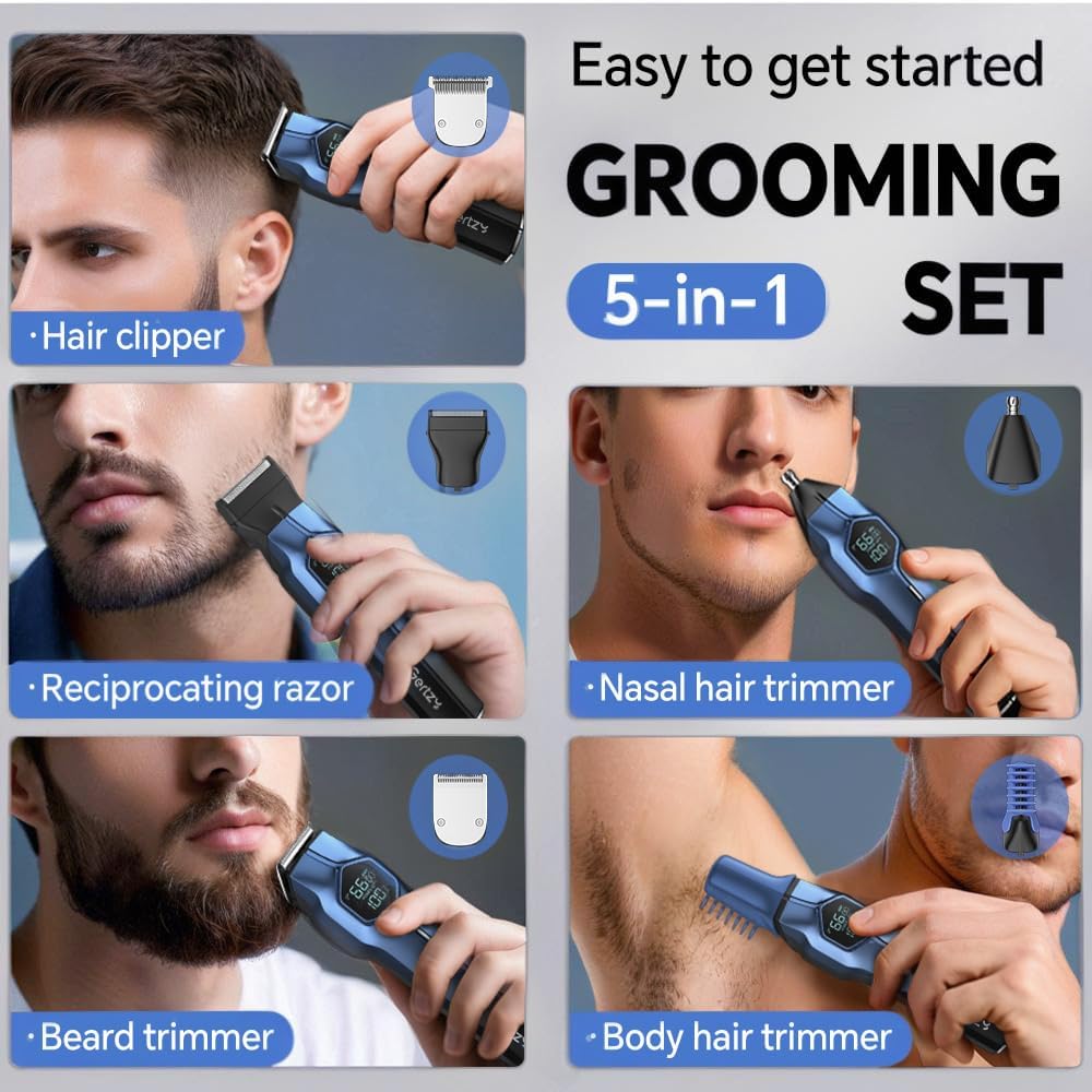 5-in-1 Electric Beard Trimmer Magnetic Replacement Heads, Professional Cordless Hair Clippers for Men Rechargeable