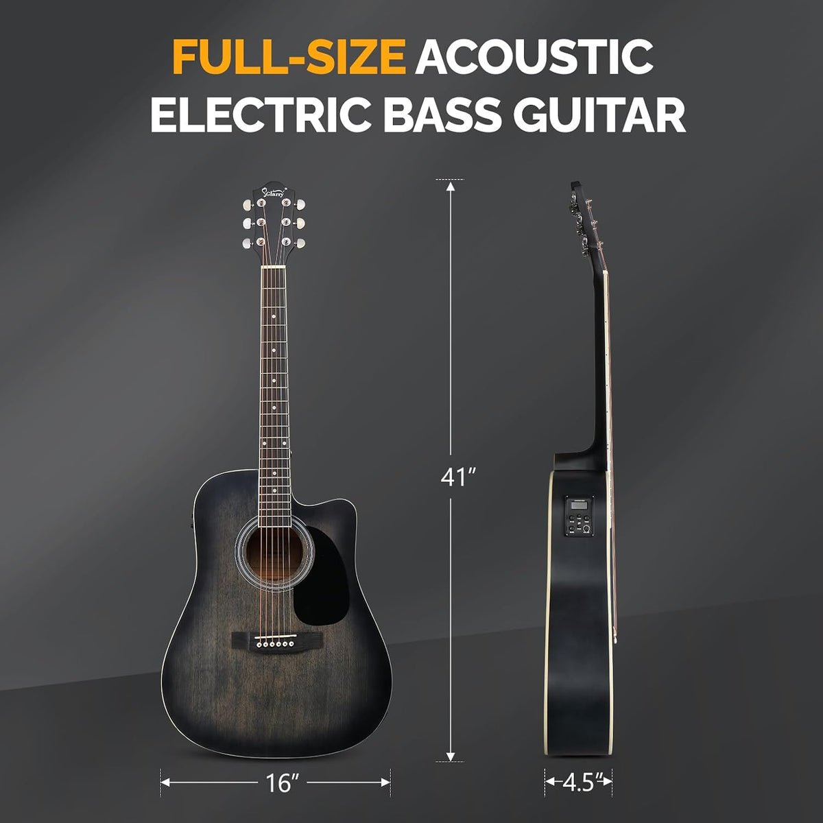 Full Size 6 Strings Acoustic Electric Guitar Beginner Kit, Cutaway 41 Inch Electric Acoustic Guitar w/Inbuilt Tuner