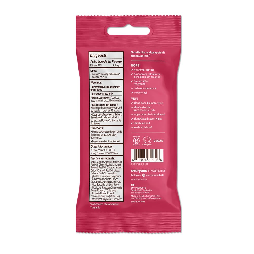 Ruby Grapefruit Hand Sanitizer Wipes, 15 CT