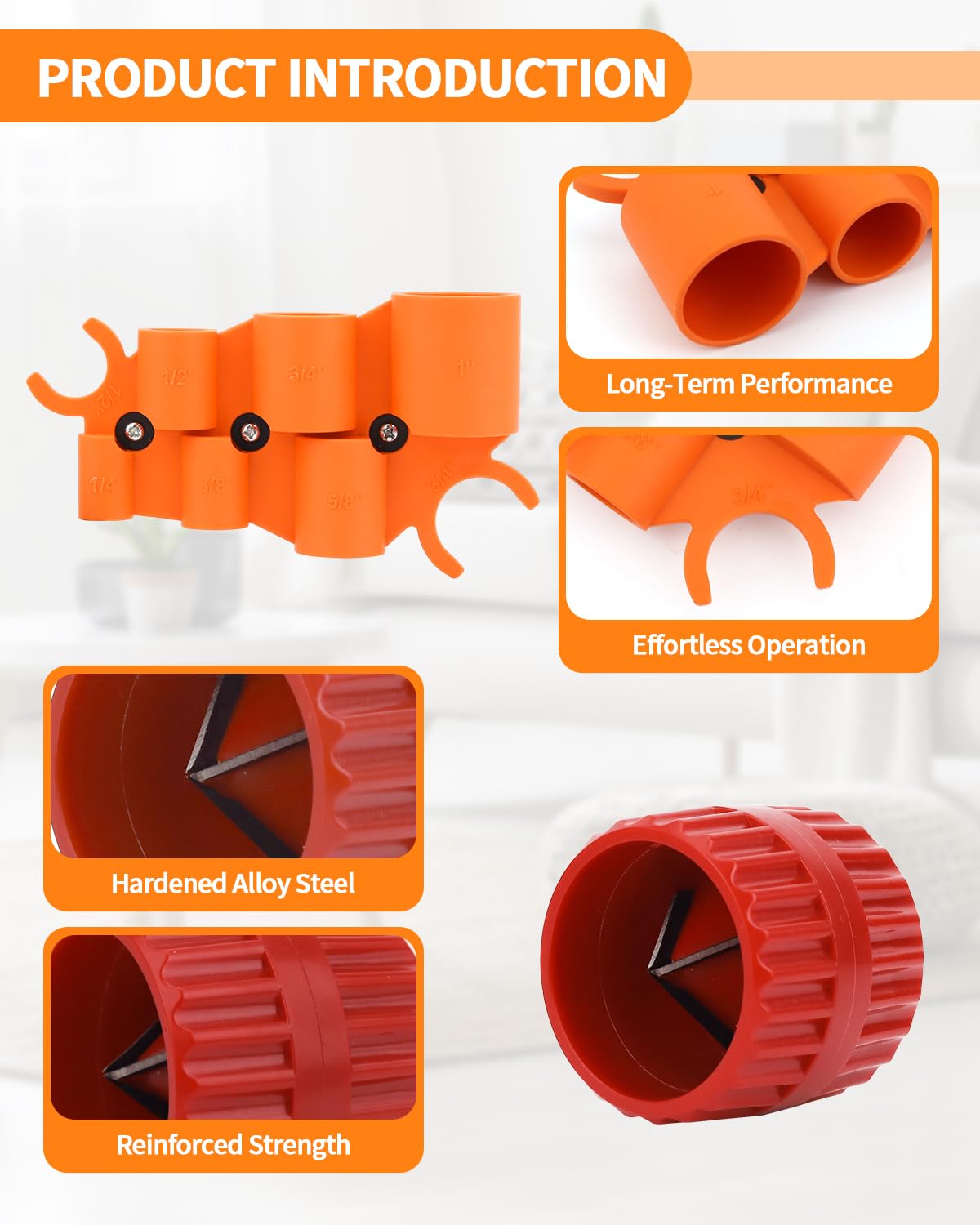 1/4'' - 1'' Depth Gauge with Pipe Deburring Tool Kit, 1/8'' to 1-5/8'' Inner Outer Reamer Pipe Deburring Tubing