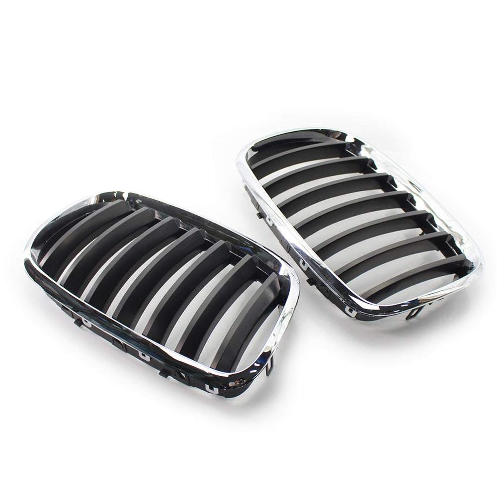 Three T Chrome Front Bumper Kidney Grilles Grill Insert for BMW E70 X5 & E71 X6 2008-2013
