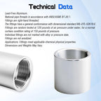 3/4" NPT Threaded Full Coupling Aluminum 6061-T6 Schedule 40 Pipe Fitting