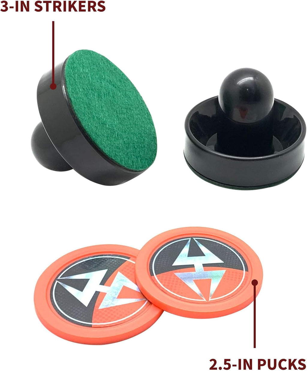 Arcade Air Hockey 3-in Strikers and 2.5-in Pucks - Black and Orange