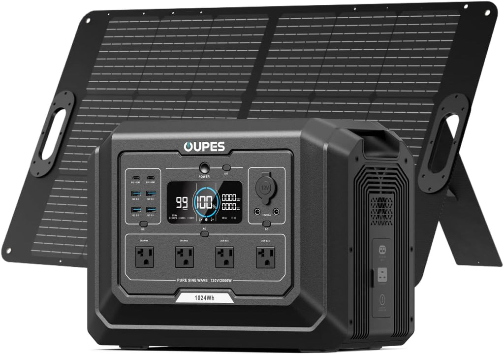 Mega 1 Solar Generator with 100W Panel Included, 2000W 1024Wh LiFePO4 | Expandable to 5kWh, 36 Mins to 80% Charge
