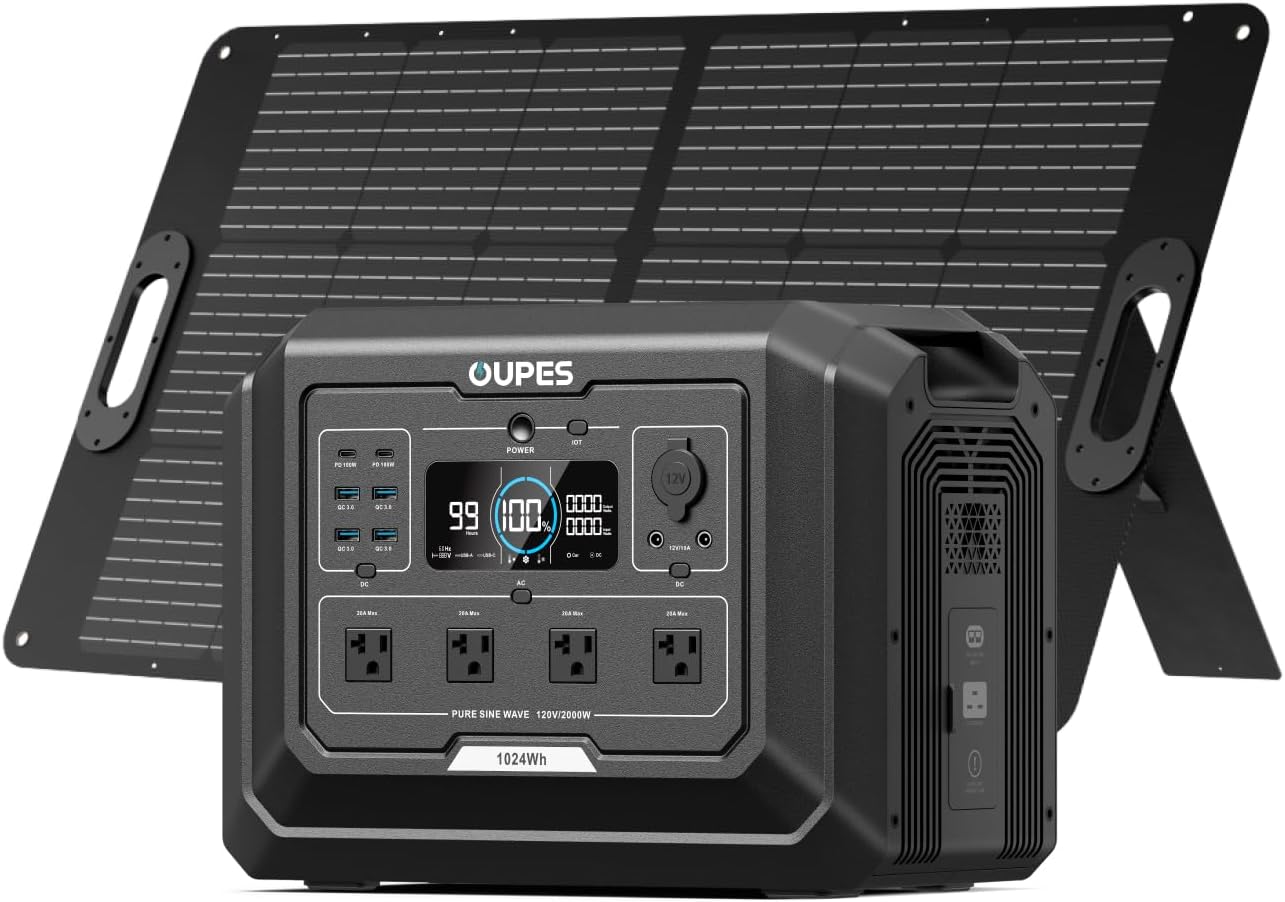 Mega 1 Solar Generator with 100W Panel Included, 2000W 1024Wh LiFePO4 | Expandable to 5kWh, 36 Mins to 80% Charge