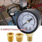 Uenede 0-300PSI Pressure Gauge 1/8" NPT Brass Bottom Mount with Bushing