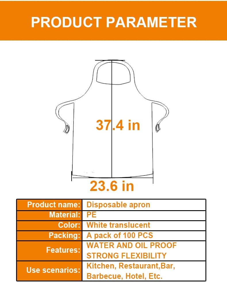 Disposable Aprons (100 Count), Plastic apron for Painting Party, Cooking, Housework, Picnic etc.