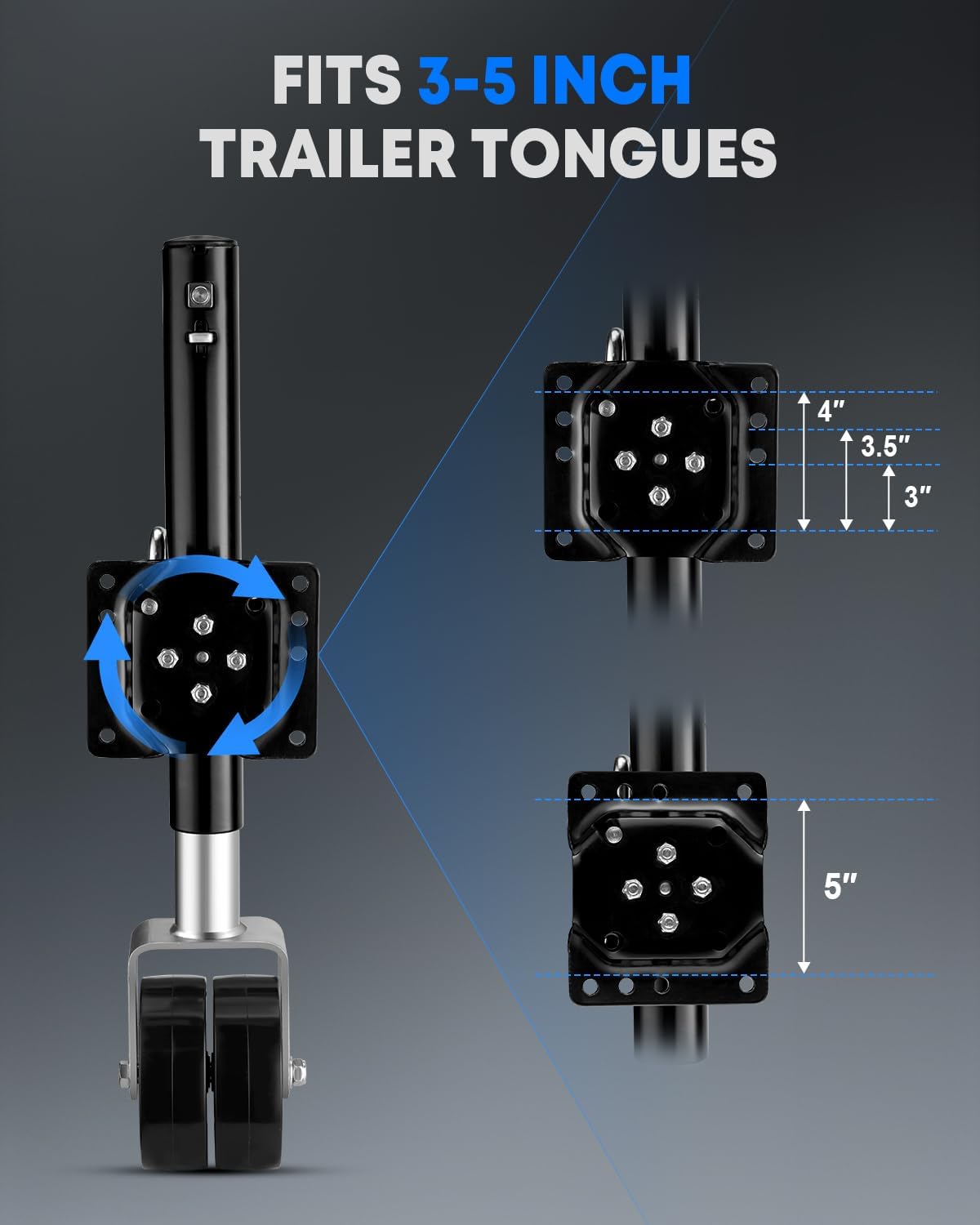 2000 lbs Trailer Jack with Dual Wheel, Heavy Duty, 90° Swivel