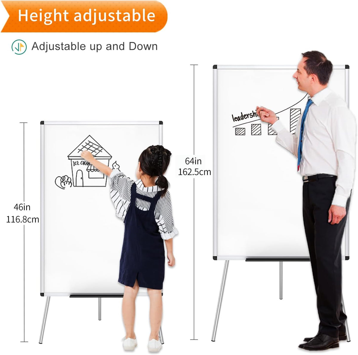 Magnetic Easel Whiteboard, 36 x 24 Inches, Height Adjustable Stand | 3' x 2' Portable Tripod Dry Erase Board with