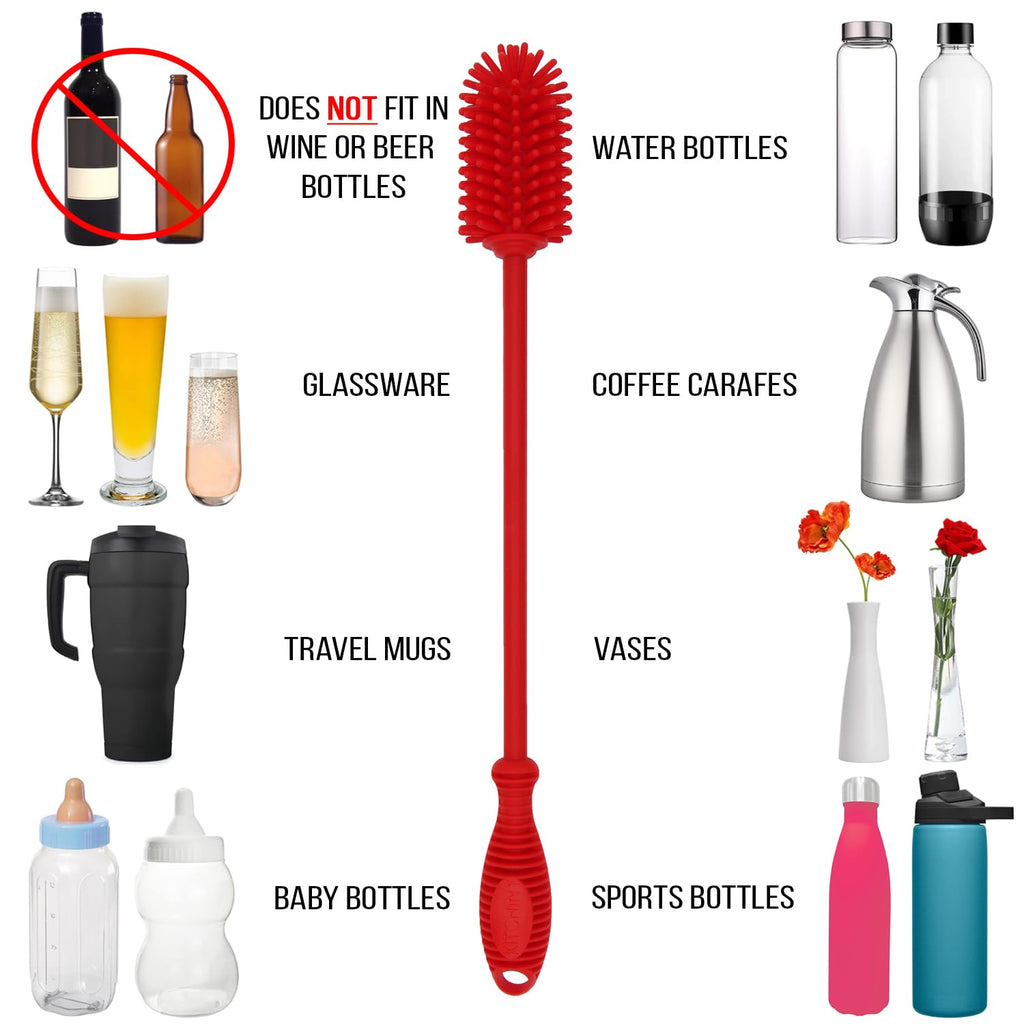 Silicone Bottle Brush 12.5 inch with 2 Straw Cleaners – Red