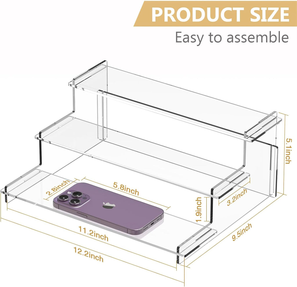 Acrylic Risers Display Stand, 3 Tier Cupcake Holder, Perfume Organizer | Clear Display Shelf for Figures and
