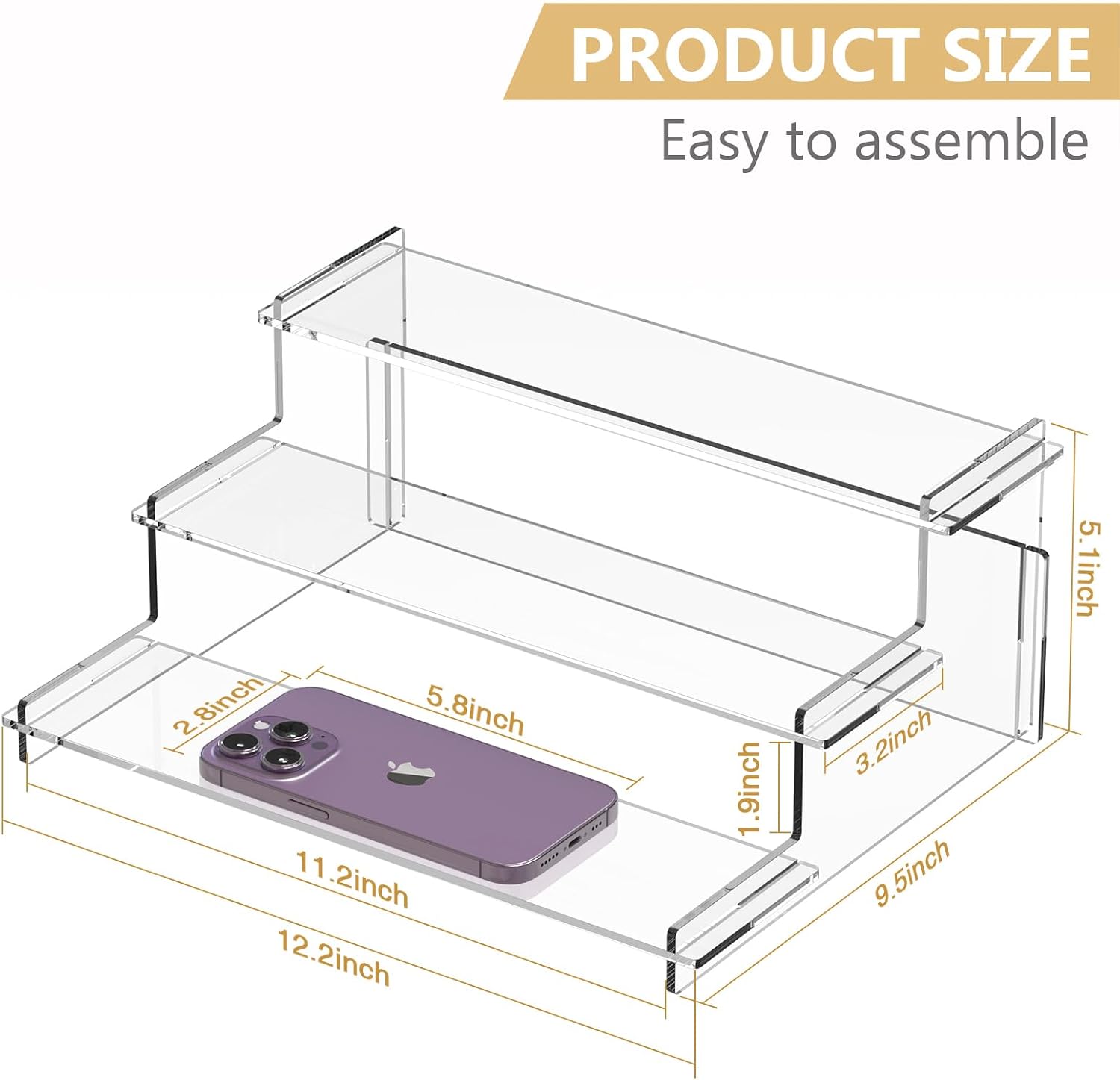 Acrylic Risers Display Stand, 3 Tier Cupcake Holder, Perfume Organizer | Clear Display Shelf for Figures and