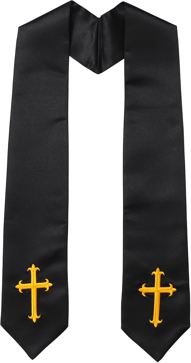 Clergy Stole with Embroidery Cross, Unisex Minister Priest Stole for Wedding Church Service Accessories 60/72 Inch