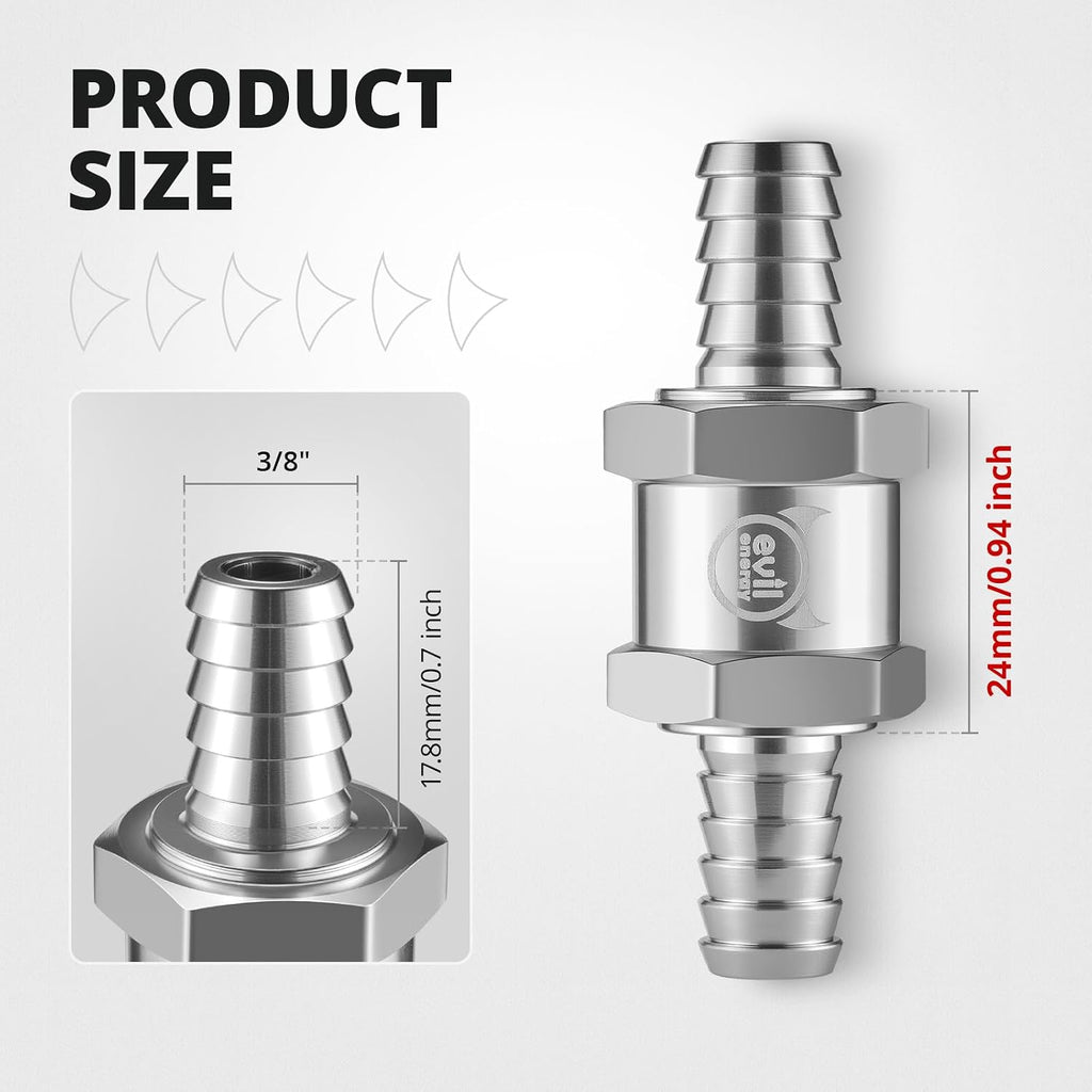 EVIL ENERGY 3/8" Fuel Check Valve One Way Inline Non Return, Silver 10mm OD