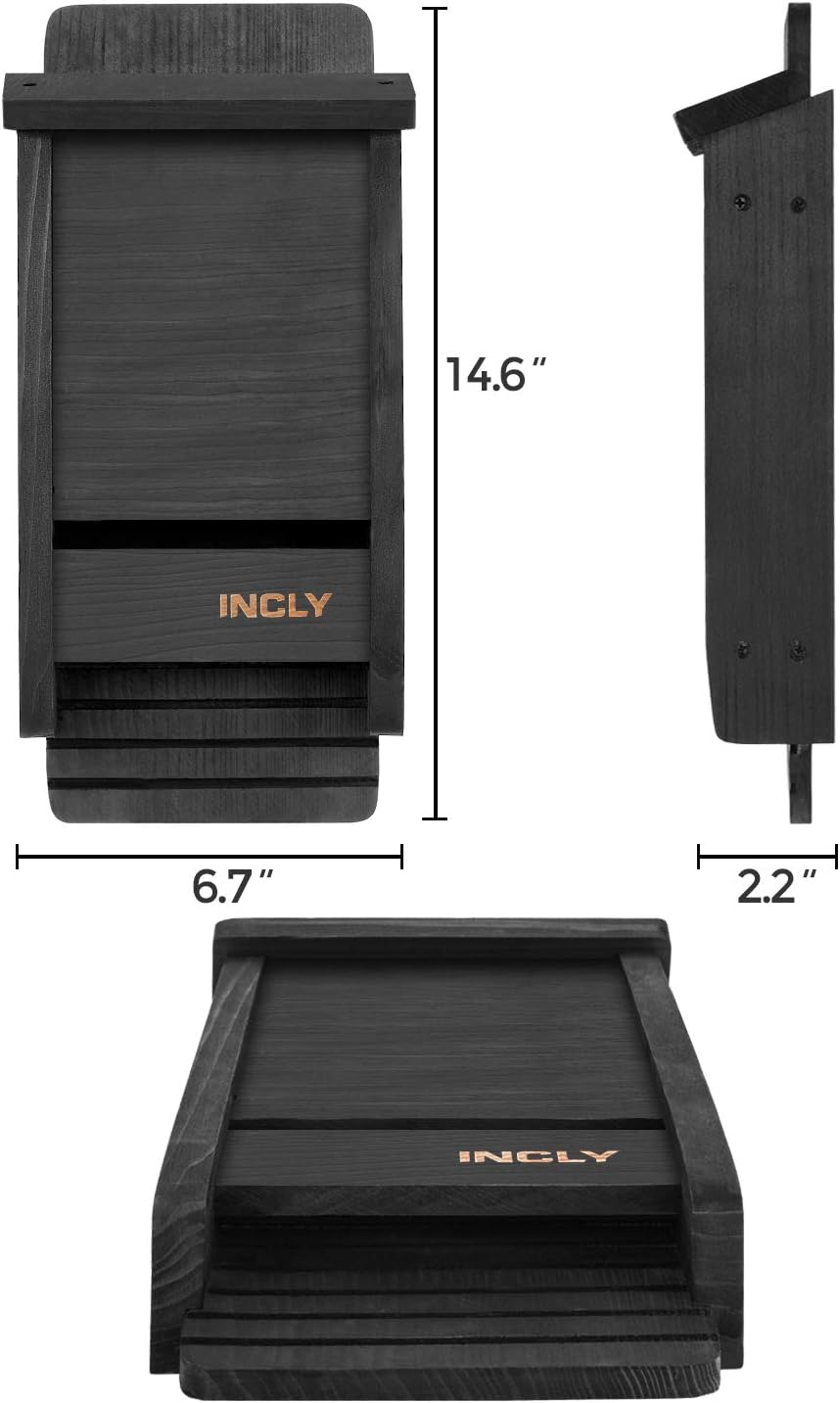 Small Bat House Kit for Outdoors 14.6"x6.7"x2.2" Shelter Box Roosting Single Chamber Black Natural Cedar Wood