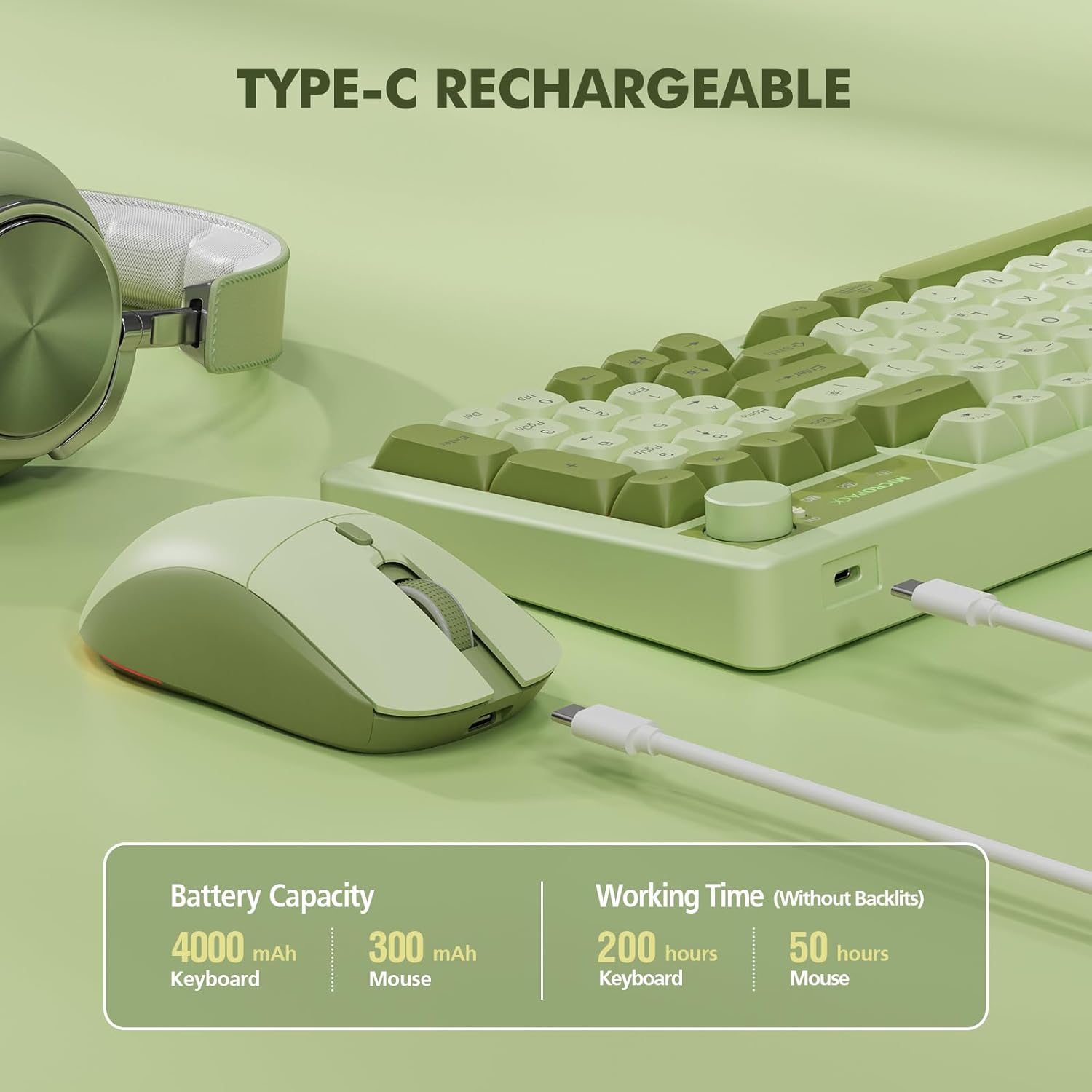 Wireless Keyboard and Mouse Combo Creamy with Number Pad for Desktop Mac iPad Bluetooth/2.4ghz/Wired Rechargeable