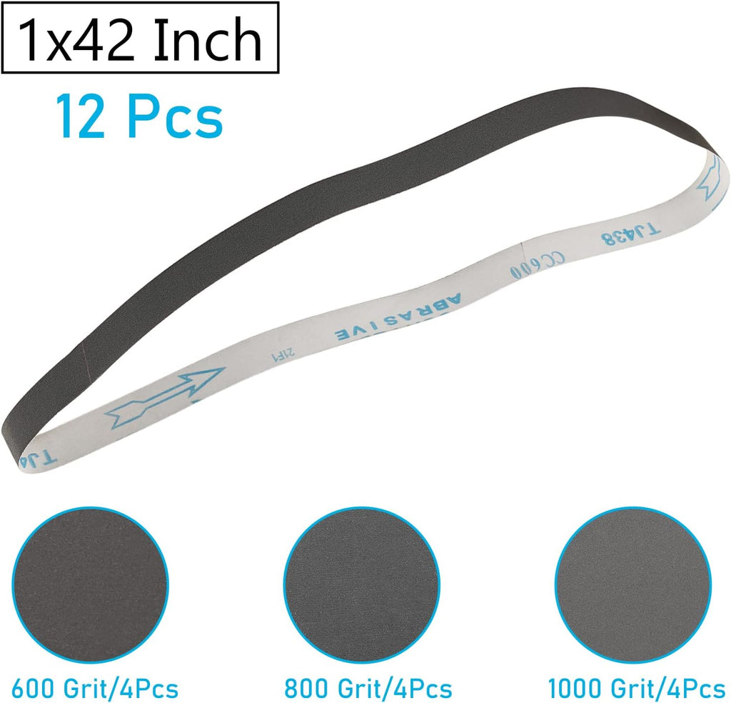 12 Pack 1 x 42 Inch Sanding Belts 600 800 1000 Grit for Knife Sharpening