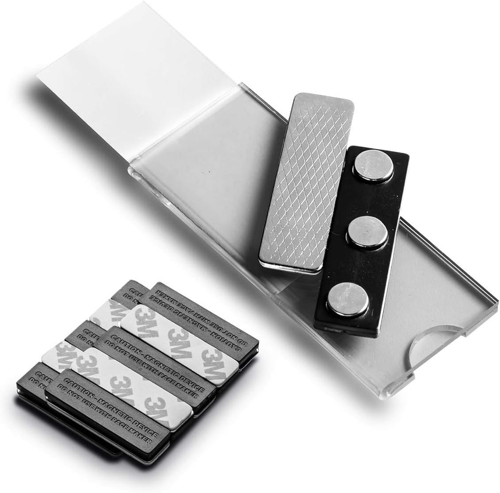 Magnetic Name Tags Kit, Magnetic Badge Holders w/ 3 Strong Neodymium Magnets, 3M Adhesive Tape, Clear Acrylic Mini