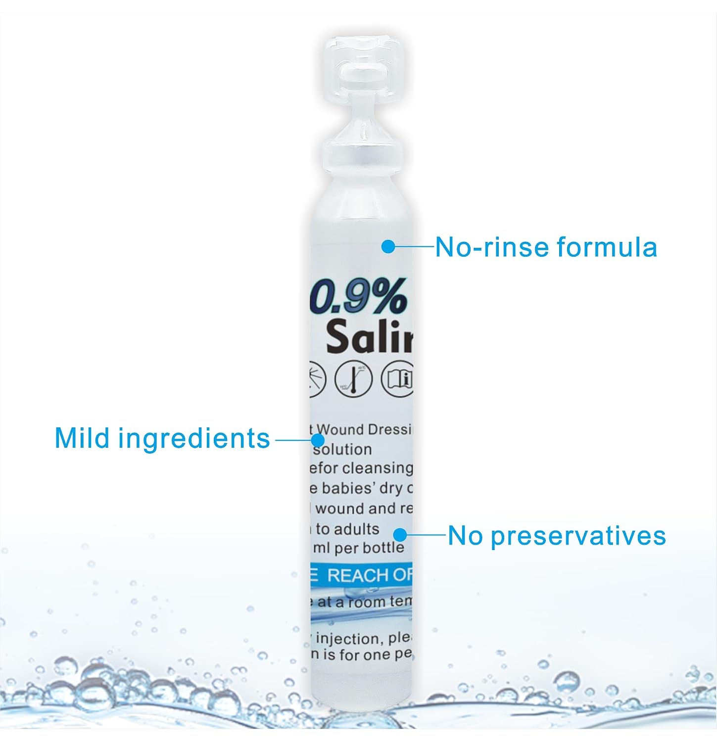 Sterile Saline Solution, 20-Pack Skin and Wound Cleanser, 0.9% Sodium Chloride Wound Wash & Nasal Rinse