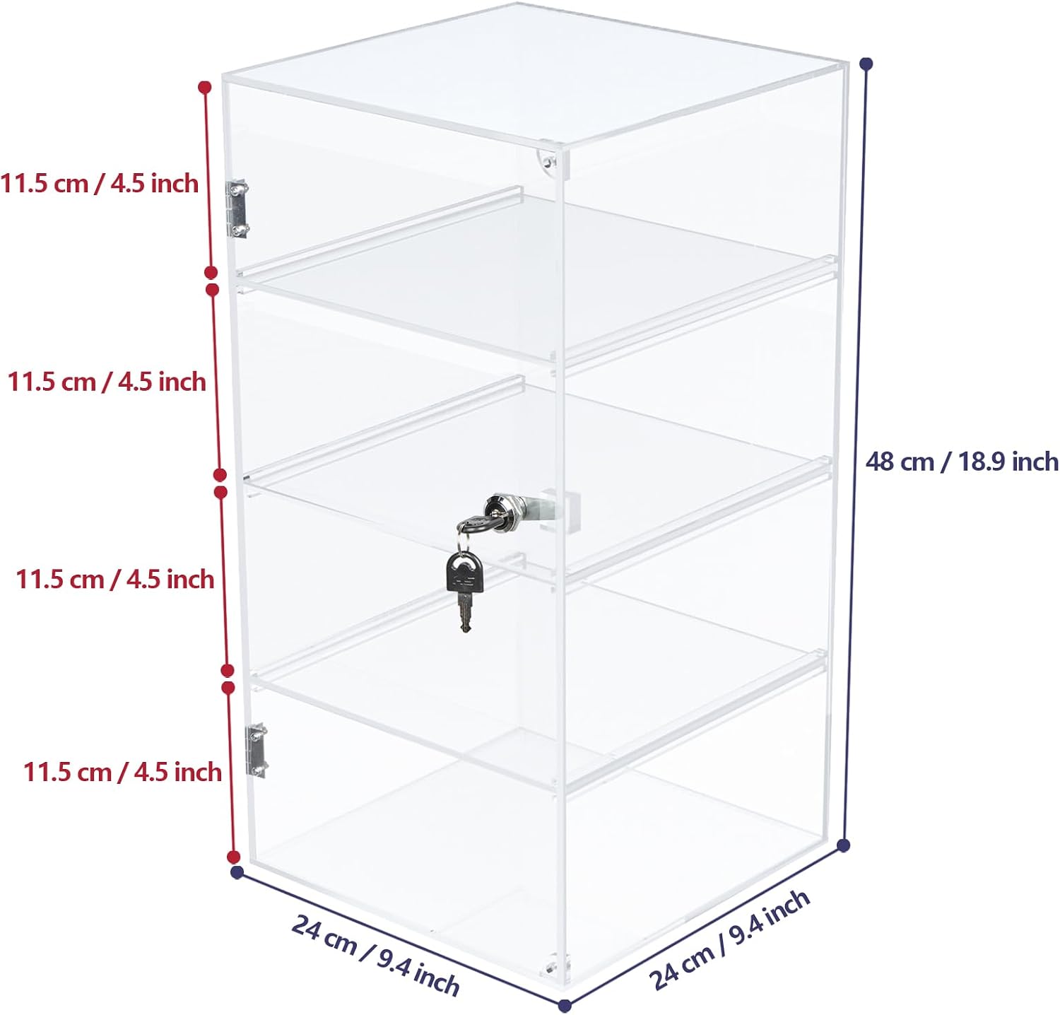 4 Shelf Acrylic Display Case with Lock Key, Clear Locking Display Case Showcase Cabinet with Removable Shelves - Safe