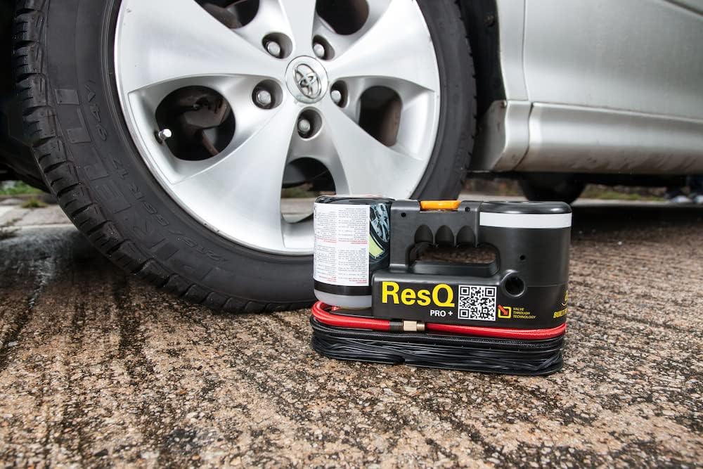 ResQ Pro+ Tire Repair Kit - Air Compressor Flat Tire Fix & Inflator Kit with Tire Foam Sealant, LED Light - Emergency