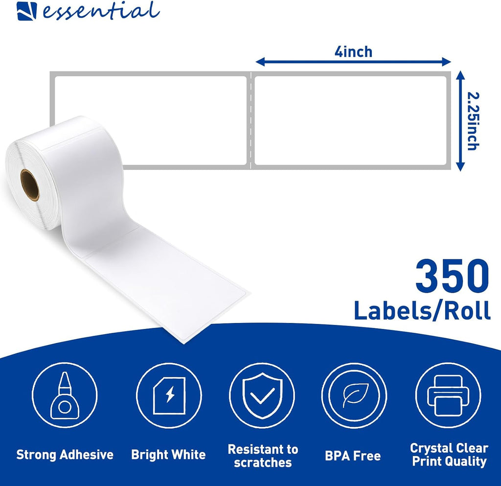 2.25" x 4" Direct Thermal Labels, 1" Core (350 Labels, 1 Roll)