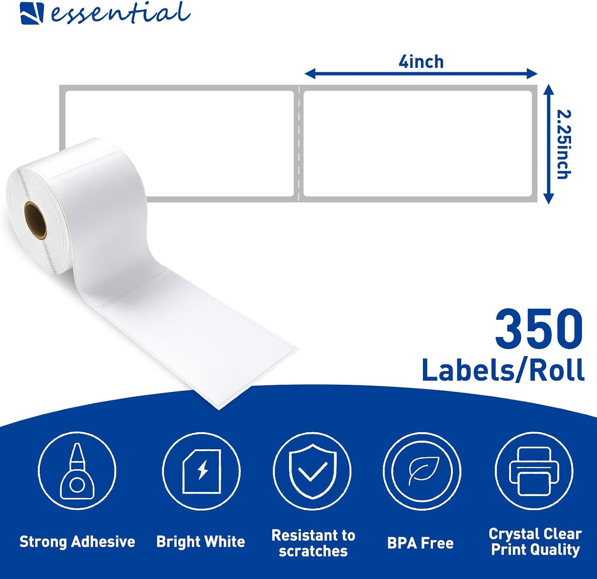 2.25" x 4" Direct Thermal Labels, 1" Core (350 Labels, 1 Roll)