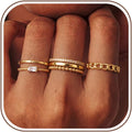 6PCS Stackable Rings for Women Non Tarnish Waterproof Gold Plated Silver Color Square Cubic Zirconia Ring Set Dainty