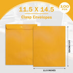 11.5 x 14.5 inch Clasp Envelopes, Manila, 100 Pack