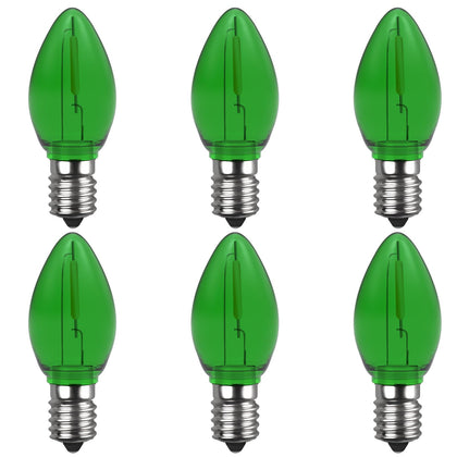 6 Pack C7 LED Night Light Bulbs, E12 Candelabra Base, Green