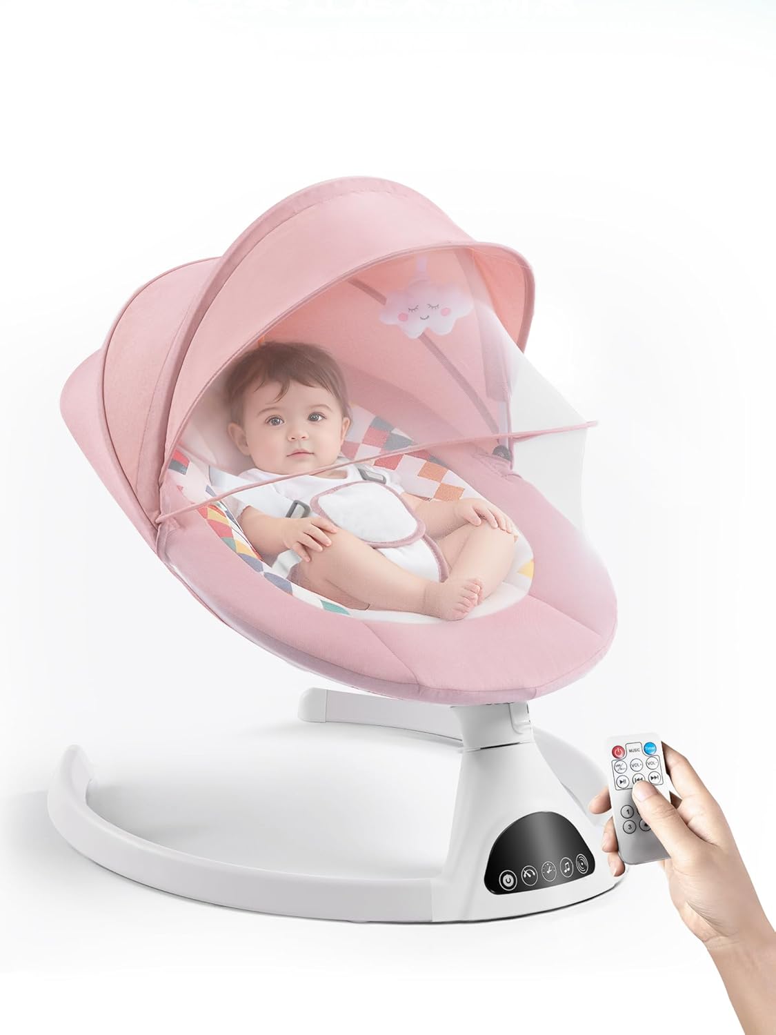 Baby Swing for Infants - Electric Portable Bluetooth Baby Rocker with 5 Speeds, 5-Point Harness, Remote Control